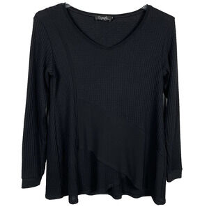 Sympli Waffle Knit Tunic Top Size 8 Black Asymmetrical Hem Lagenlook Minimalist